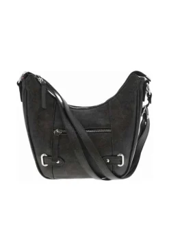 Sac noir uni bandouliere ajustable avec zip et logo gravé devant