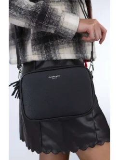 Sac noir uni à bandoulière ajustable à fermeture zippée à tirette à pompon