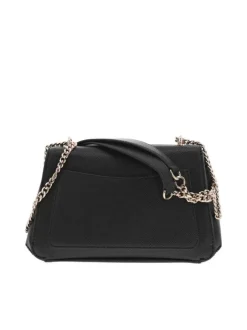 Sac noir uni à porté épaule avec rabat à pression et multiples pochettes