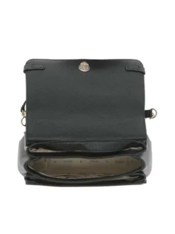 Sac noir uni à porté épaule avec rabat à pression et multiples pochettes