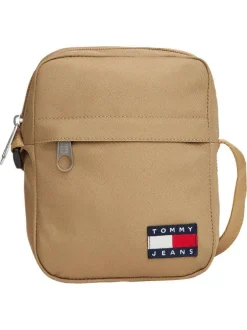 Sacoche beige unie avec bandoulière ajustable et logo cousu
