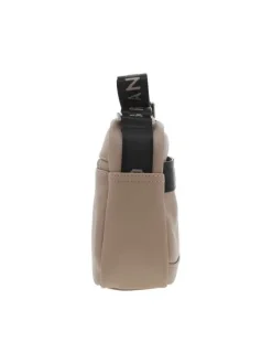 Sacoche beige unie avec sangle en tissu noire ajustable avec nom de la marque