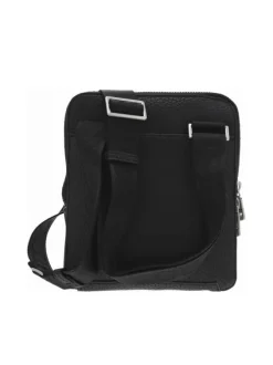 Sacoche carrée noire grainée à double zip avec une bandoulière large réglable