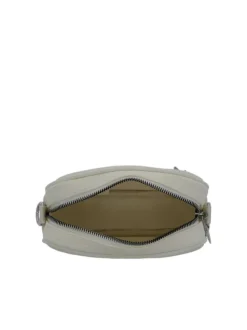 Sacoche écrue unie avec une poche zippée et nom iconique à l'avant