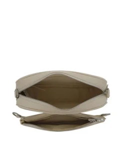 Sacoche écrue unie zippée avec bandoulière réglable en tissu et logo embossé
