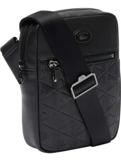Sacoche en cuir de vache noire à motif embossé pourvue d'une bandoulière