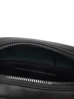 Sacoche en cuir de vache noire à motif embossé pourvue d'une bandoulière