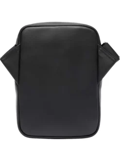 Sacoche en cuir de vache noire à motif embossé pourvue d'une bandoulière