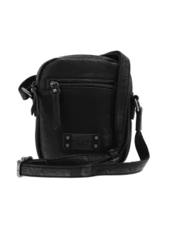 Sacoche en cuir noir à bandoulière ajustable et à fermeture zippée
