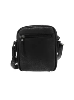 Sacoche en cuir noir à bandoulière ajustable et à fermeture zippée