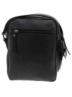 Sacoche en cuir noir à bandoulière ajustable et compartiment zippé