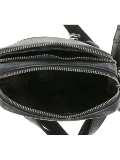 Sacoche en cuir noir à bandoulière ajustable et compartiment zippé