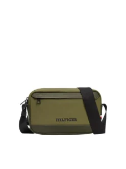 Sacoche kaki unie à fermeture zippée logo embossé et bandoulière