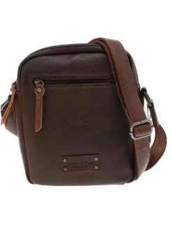 Sacoche marron uni à bandoulière ajustable et compartiment zippé