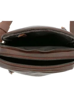 Sacoche marron uni à bandoulière ajustable et compartiment zippé