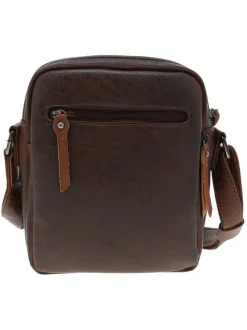Sacoche marron uni à bandoulière ajustable et compartiment zippé