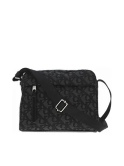 Sacoche noire à imprimé monogrammes avec bandoulière ajustable