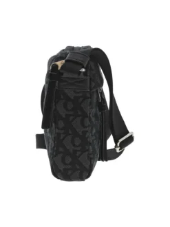 Sacoche noire à imprimé monogrammes avec bandoulière ajustable