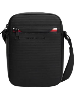 Sacoche noire aspect tressé pourvue d'une bandoulière plate réglable