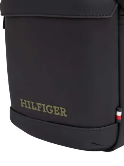 Sacoche noire unie à bandoulière ajustable fermeture zippée et logo embossé