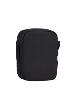 Sacoche noire unie à bandoulière ajustable fermeture zippée et logo embossé