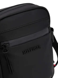 Sacoche noire unie avec bandoulière réglable et logo en métal noir