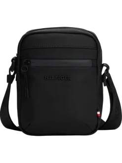 Sacoche noire unie avec bandoulière réglable et logo en métal noir