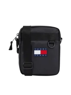 Sacoche noire unie avec logo de la marque et bandoulière ajustable