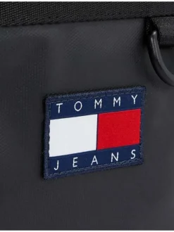 Sacoche noire unie avec logo de la marque et bandoulière ajustable