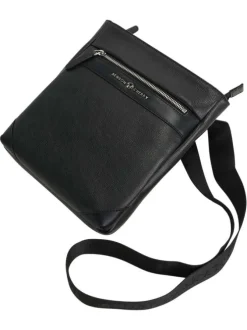 Sacoche noire unie avec une bandoulière ajustable et une fermeture zippée