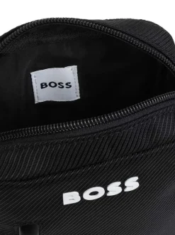 Sacoche noire unie avec un logo iconique et une bandoulière ajustable