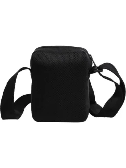 Sacoche noire unie avec un logo iconique et une bandoulière ajustable