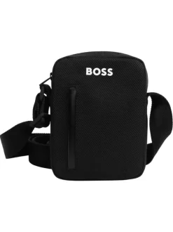 Sacoche noire unie avec un logo iconique et une bandoulière ajustable