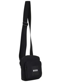 Sacoche noire unie avec une bandoulière ajustable et une fermeture zippée