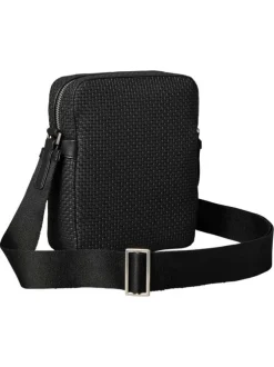 Sacoche noire unie avec une bandoulière et un revêtement en maille tressée