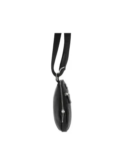 Sacoche noire unie en simili cuir avec logos blancs et zips chromés