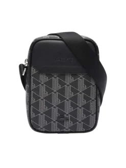 Sacoche verticale anthracite avec bandoulière ajustable et imprimé monogramme