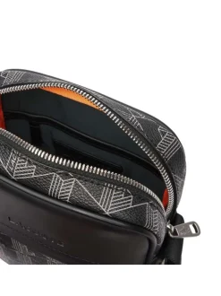 Sacoche verticale anthracite avec bandoulière ajustable et imprimé monogramme