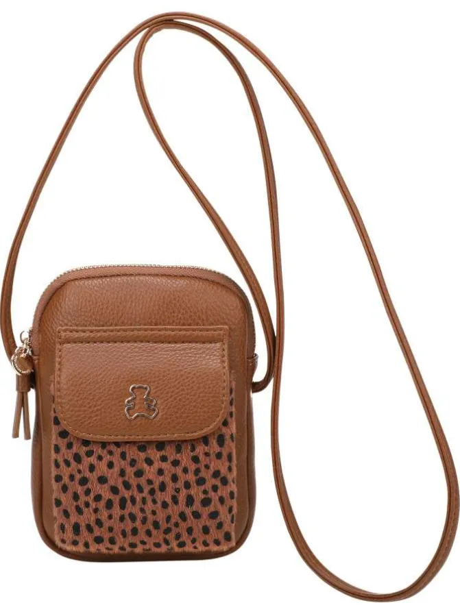 Sacoche camel fantaisie à motif léopard avec fermeture à glissière