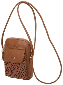 Sacoche camel fantaisie à motif léopard avec fermeture à glissière
