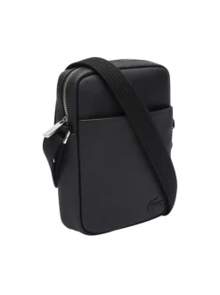 Sacoche verticale noire unie avec un aspect piqué et crocodile métallique