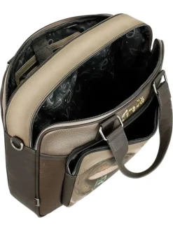 Sac ordinateur marron à bandoulière amovible orné de motifs exclusifs