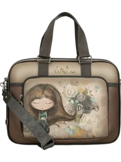 Sac ordinateur marron à bandoulière amovible orné de motifs exclusifs