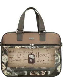 Sac ordinateur marron à bandoulière amovible orné de motifs exclusifs