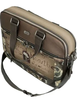 Sac ordinateur marron à bandoulière amovible orné de motifs exclusifs