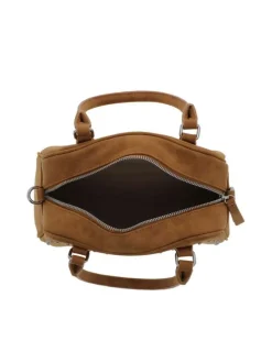 Sac porte-main camel uni pourvu de strass sur le pourtour avec des anses