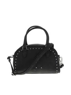Sac porte-main noir uni pourvu de strass sur le pourtour avec des anses