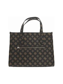 Sac Porte Mains marron à monogrammes beiges avec fermetures et logo dorés