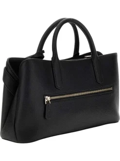 Sac porte-mains noir uni avec zip et pressions et logo de la marque
