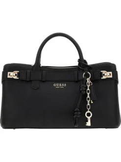 Sac porte-mains noir uni avec zip et pressions et logo de la marque